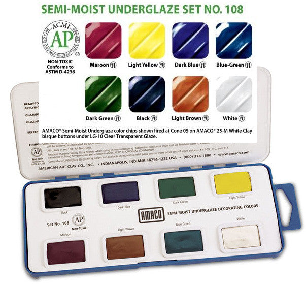 Amaco Set 108 Semi Moist Watercolor Underglazes