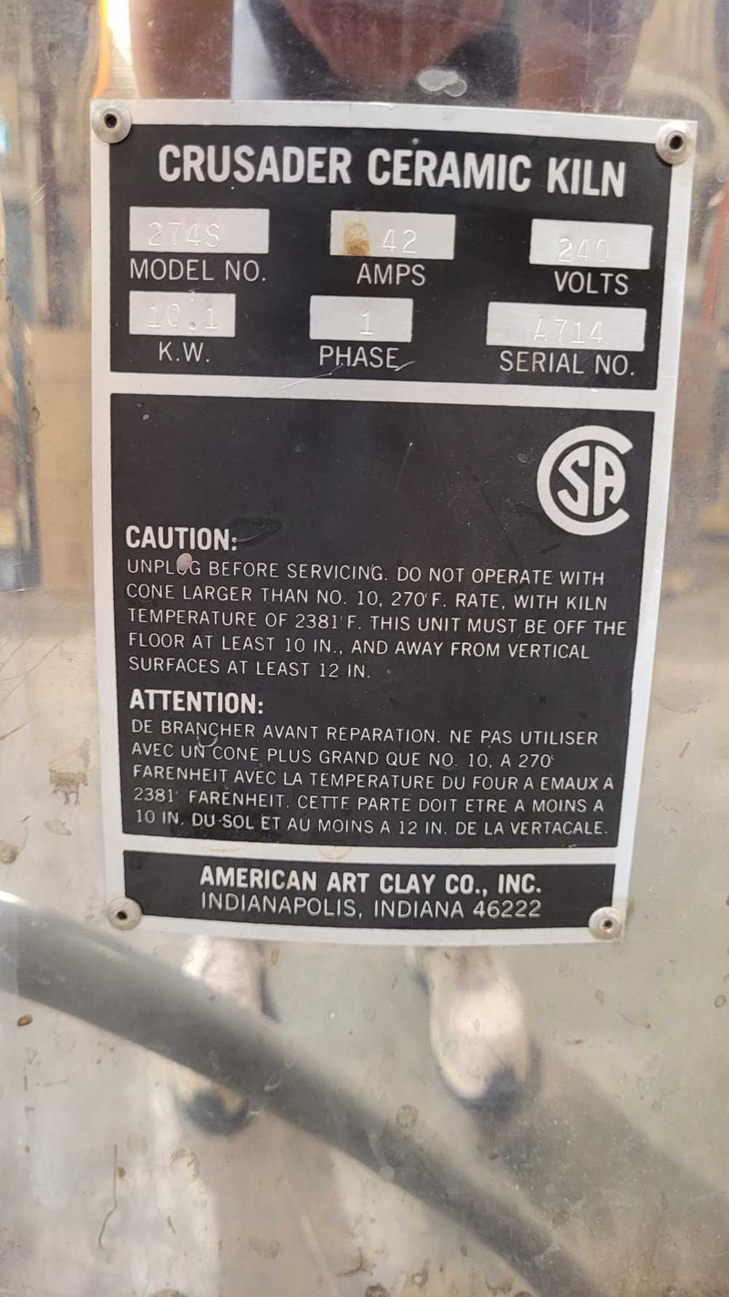 Used Crusader Electric Kiln, Model 274S, 240 volt