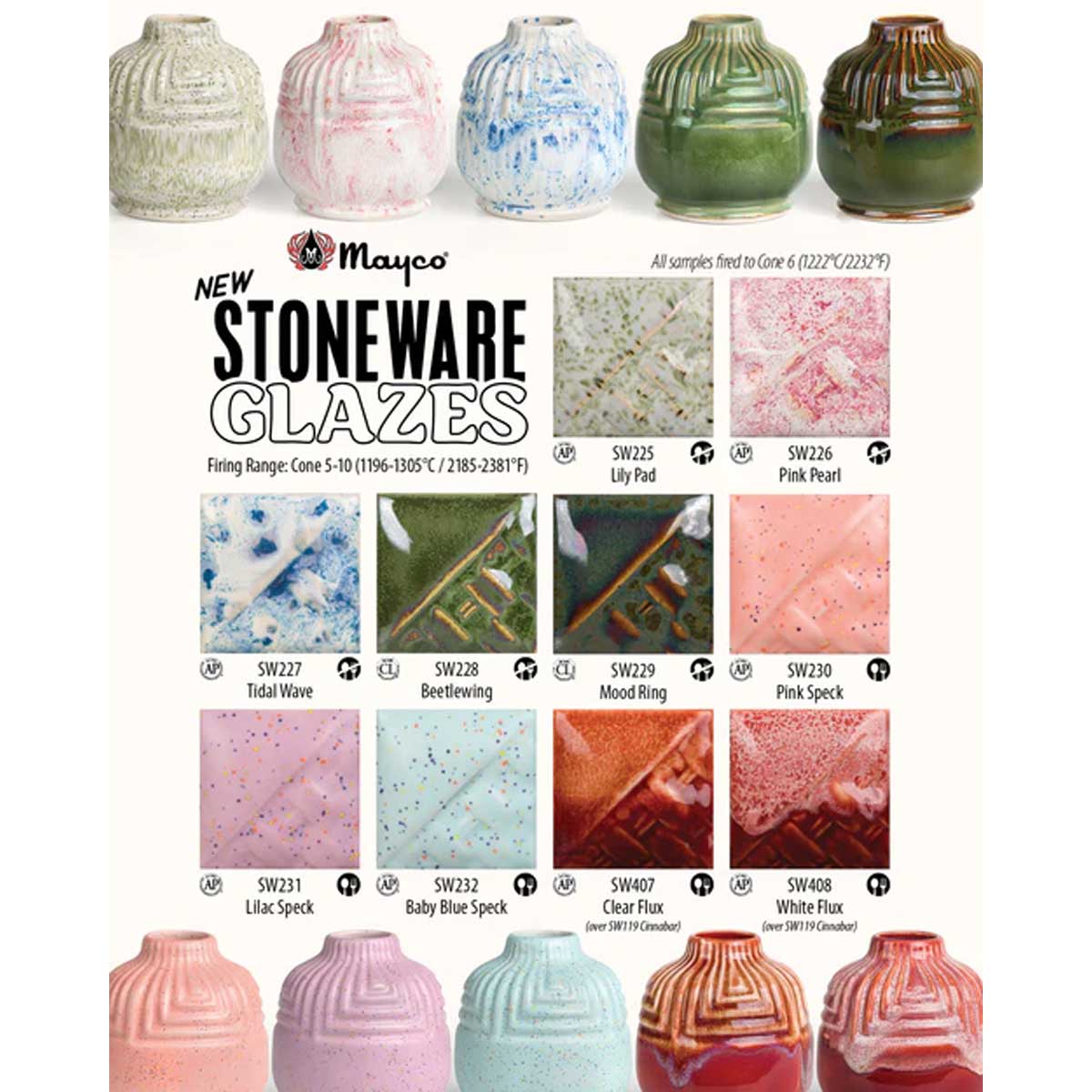 Mayco Color Samples Mayco 2026 Stoneware Glaze Sample Kit of 10, 4oz jars – Sounding Stone