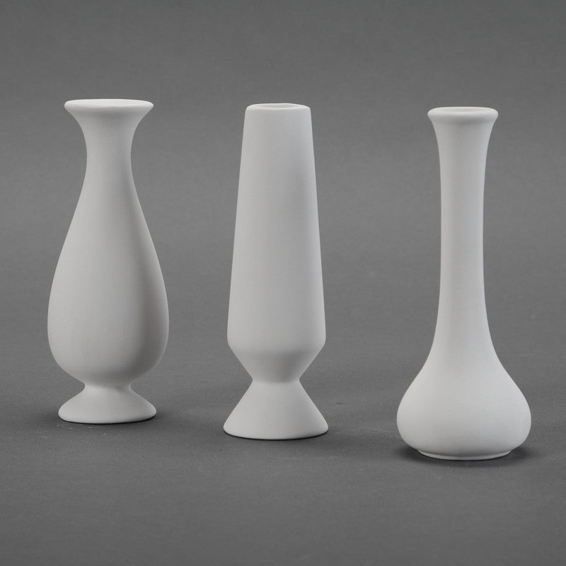 Duncan - 21674 3 Assorted Bisque Bud Vases (Long, Teardrop, Oval) - Sounding Stone