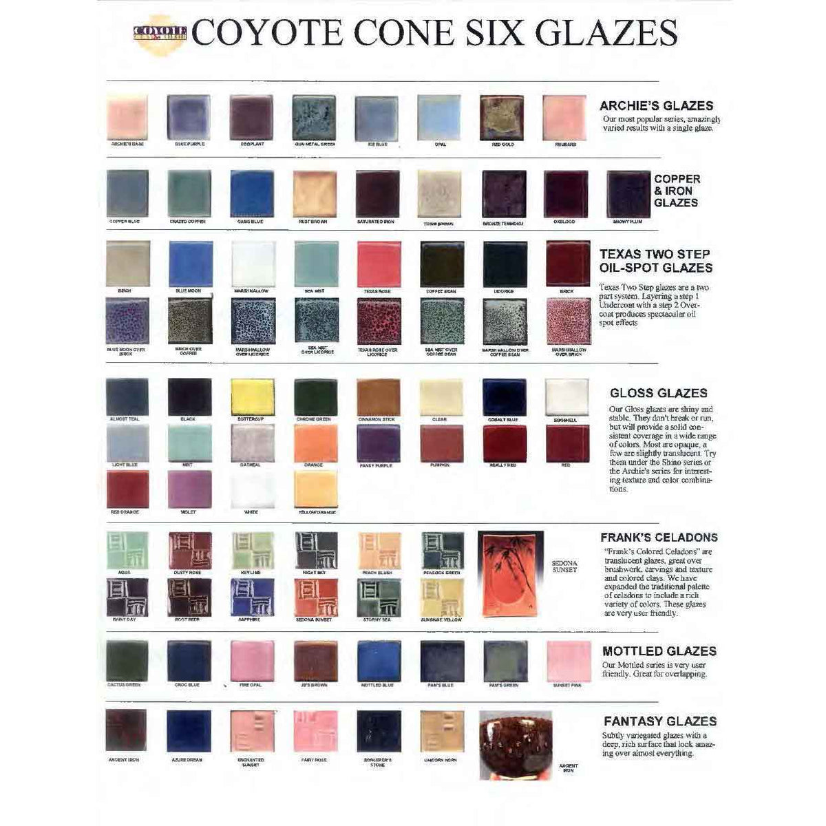 Coyote Glaze Color Chart