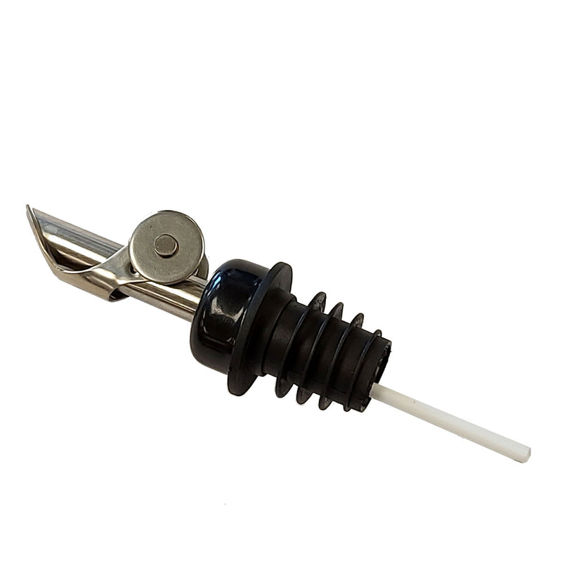 Stainless Steel Bottle Pouring Insert with Weighted Flap & Black Accent for Olive Oil & Vinegar