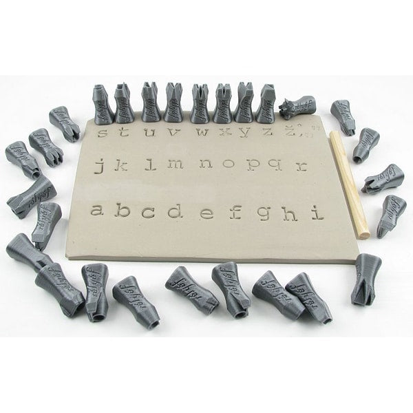 Courier alphabet stamps for clay