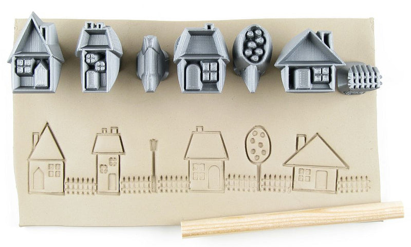 Relyef RR096Houses, Fence, Tree & Streetlight Stamp Set