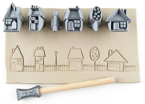 Relyef RR096Houses, Fence, Tree & Streetlight Stamp Set