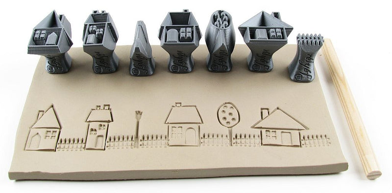 Relyef RR096Houses, Fence, Tree & Streetlight Stamp Set